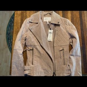 BCBG Blush Suede Leather Moto Jacket NWT